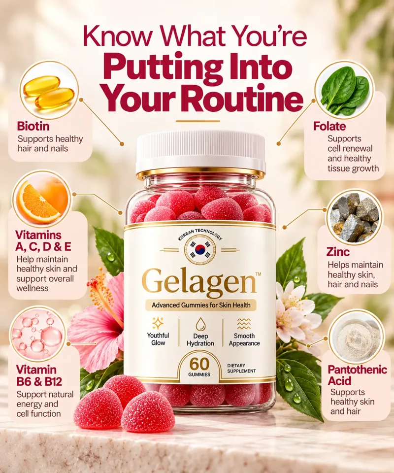 Gelagen gummies with biotin, folate, vitamins A, C, D, E, B6, B12, zinc and pantothenic acid